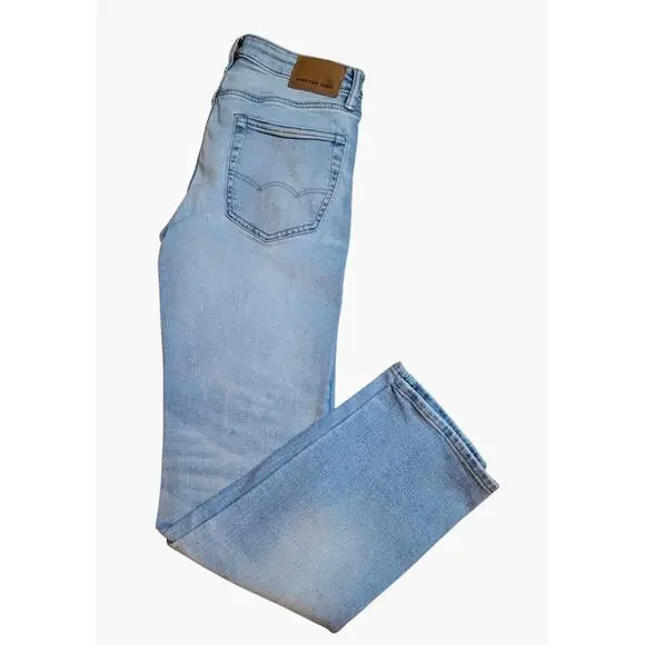 American Eagle Airflex Jeans Mens 28x32 Light Blue Faded Straight Grunge - Picture 2 of 5